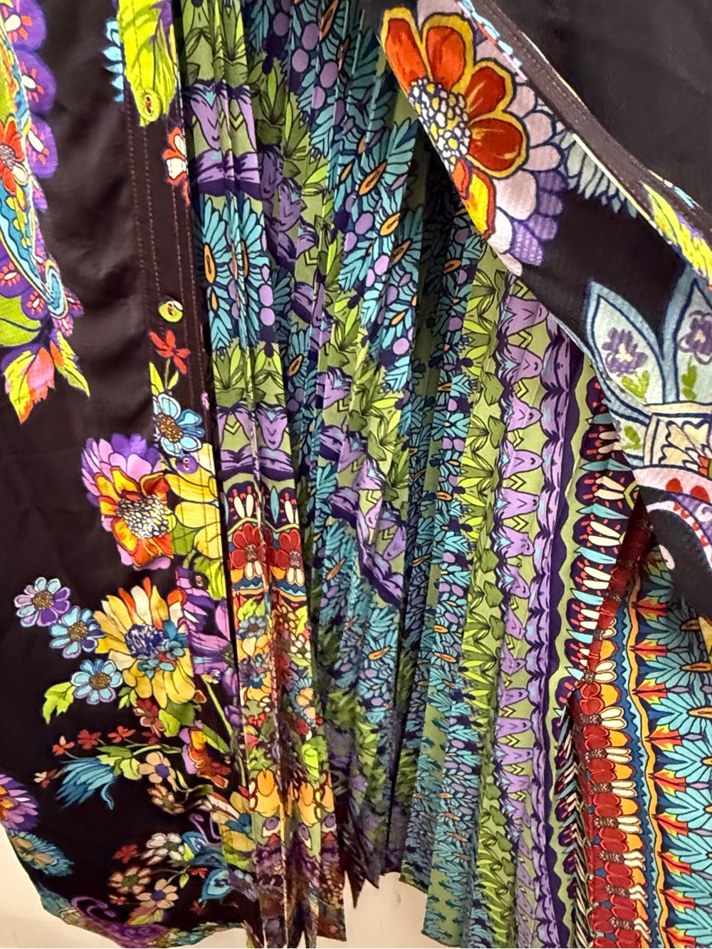 Johnny Was Catriona Black Floral Midi Dress with Yellow, Purple & Blue Print - Picture 5 of 6